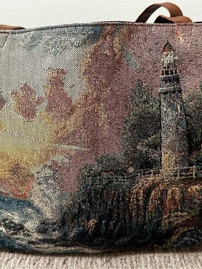 Vintage Thomas Kinkade Light of Peace Tapestry Tote Bag Cottagecore Nautical